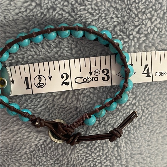 Handmade Bohemian Turquoise and Leather Beaded Ladder Stitch  Bracelet - Picture 7 of 7